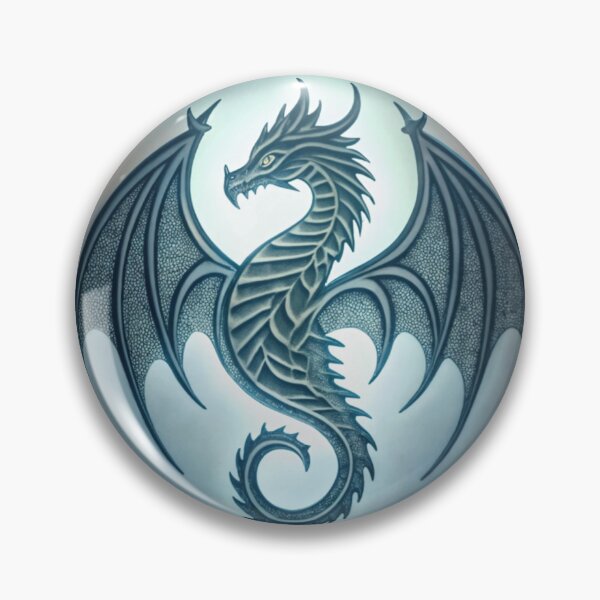 Item preview, Circular Emblem with Metallic Blue Gray Dragon Design designed and sold by Creative88Art.