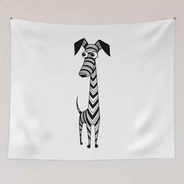 Item preview, Stylized Dog Illustration with Chevron and Curved Stripe Patterns – Black and White Vector Art designed and sold by AFernandesDSG.