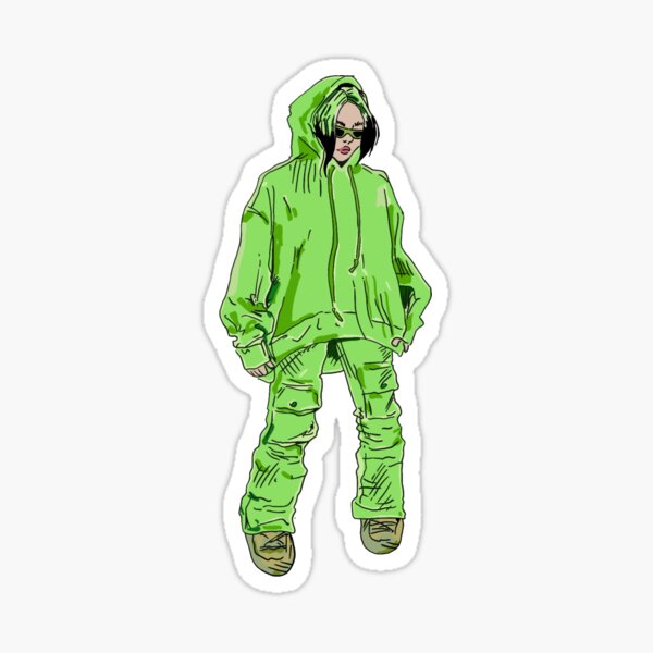 Aperçu de l'œuvre Billie Eilish – Illustration streetwear vert fluo créée et vendue par moonna designs.