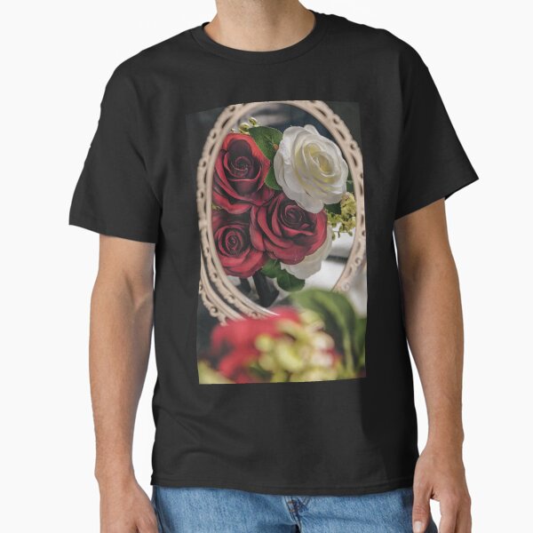 Red and White Roses Reflecting in a Vintage Mirror Classic T-Shirt