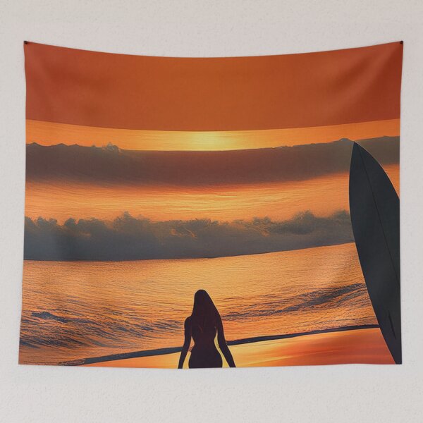 Item preview, Surfer girl on the sunny beach at sunrise designed and sold by Design your dreams.
