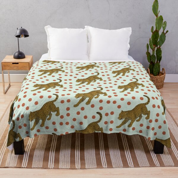 Item preview, Beautiful leopard retro red polka dot confetti print mint background designed and sold by HandmadeMood.