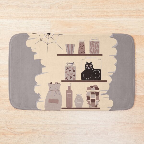 Item preview, Funny Black Cat Stuck in a Jar on Pantry Shelf – Vector Illustration designed and sold by amatiana.