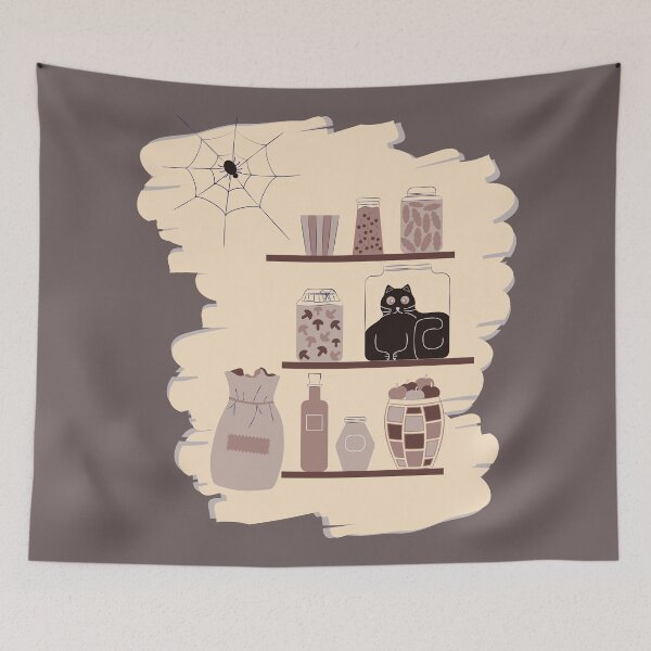 Item preview, Funny Black Cat Stuck in a Jar on Pantry Shelf – Vector Illustration designed and sold by amatiana.