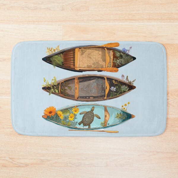 Item preview, Stylized Wooden Kayaks Featuring Maps, Flowers, and a Turtle. Decorative Canoes with Botanical and Cartographic Themes designed and sold by Anastasiia Yurevych.