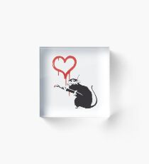 Banksy Hearts-Ratte mit Fernbedienung zur Steuerung der Geisteskontrolle Graffiti-Straßenkunst mit Banksy-Signatur Acrylblock