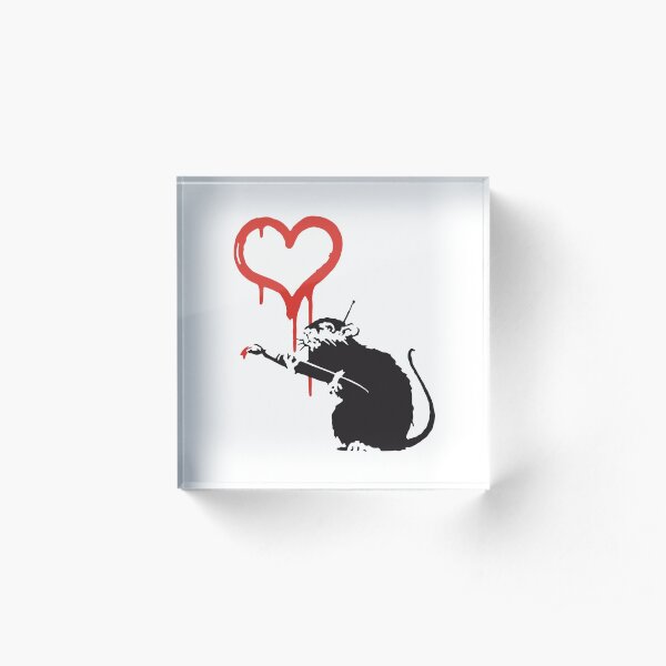 Banksy Hearts rat with remote control mind control Graffiti Street art with Banksy signature tag Acrylic Block
