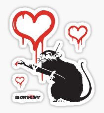 Banksy Hearts rat with remote control mind control Graffiti Street art with Banksy signature tag Sticker