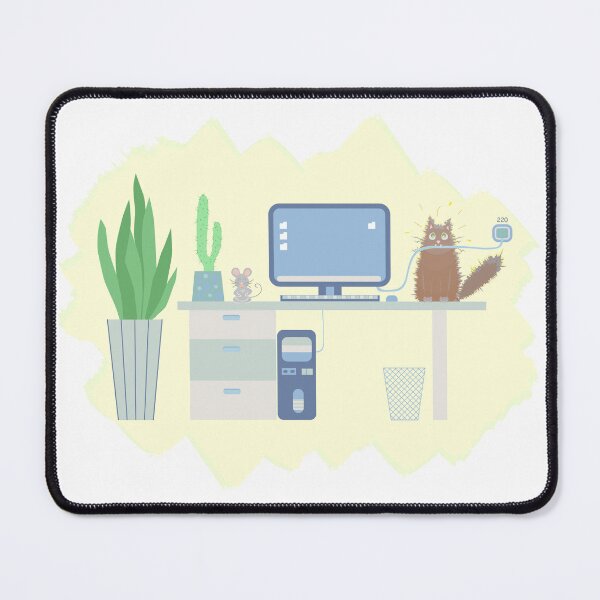 Item preview, Funny Cat Chewing a Computer Cable While Mouse Laughs – Vector Illustration designed and sold by amatiana.