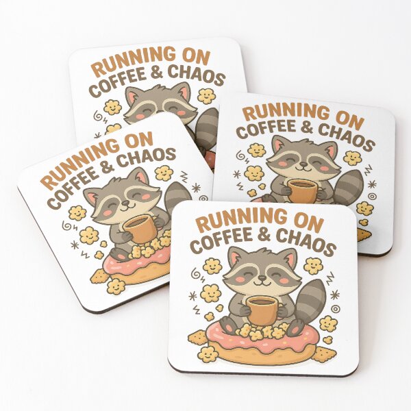 Item preview, Running on Coffee & Chaos – Raccoon & Donut designed and sold by SpectrumCreations.