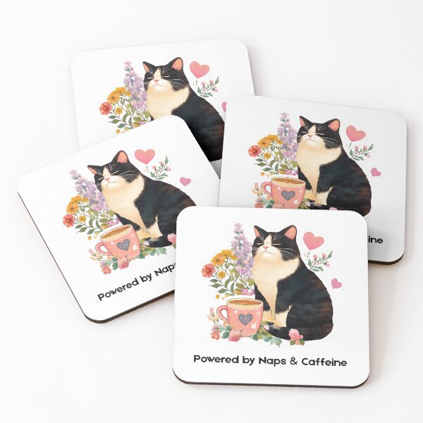Item preview, Powered by Naps & Caffeine - Cat & Coffee Design designed and sold by Mossberry Artsy.