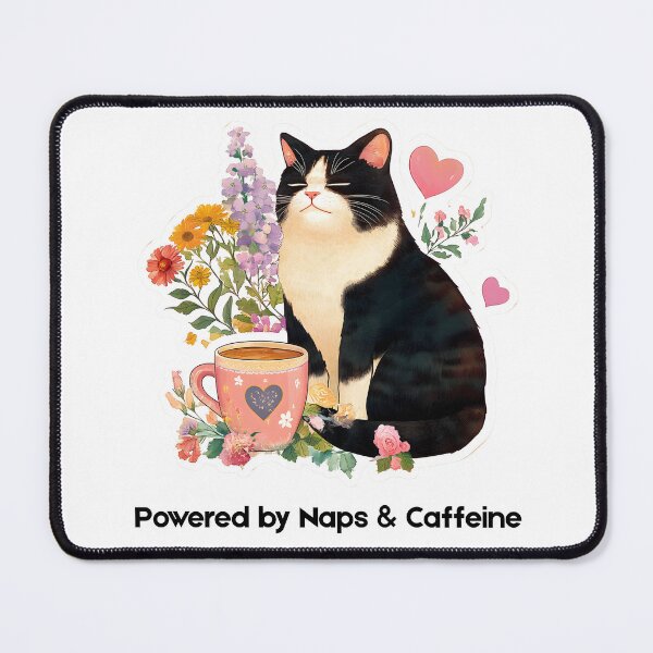Item preview, Powered by Naps & Caffeine - Cat & Coffee Design designed and sold by Mossberry Artsy.