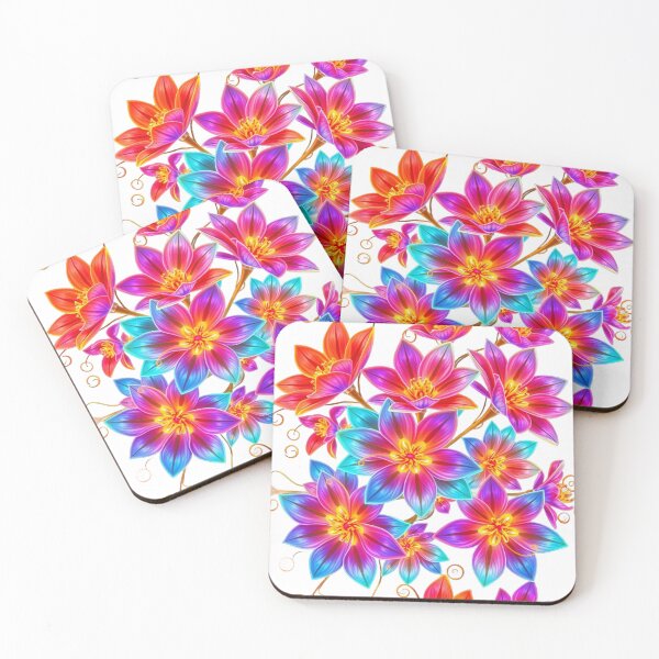 Item preview, Neon Bloom Fantasy – Vibrant Glowing Flowers on Black designed and sold by MiraLumeStudio.