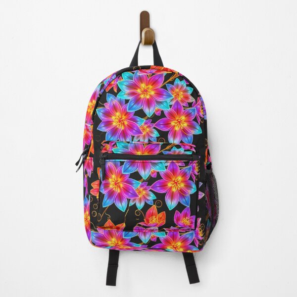 Item preview, Neon Bloom Fantasy – Vibrant Glowing Flowers on Black designed and sold by MiraLumeStudio.