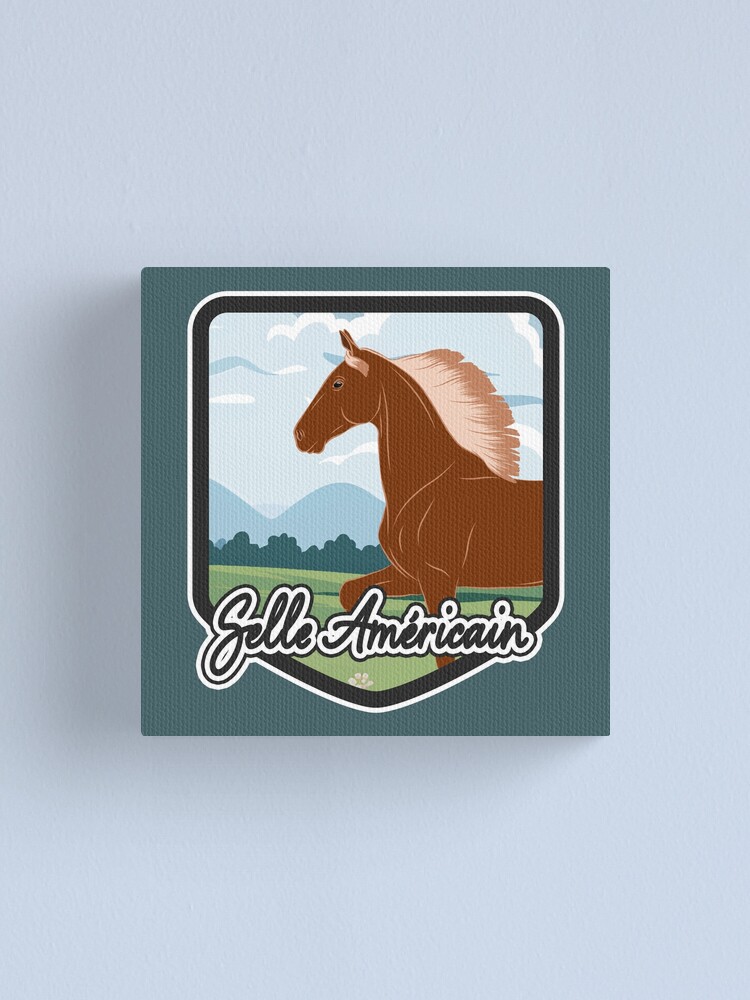 Aperçu 1 sur 3. Impression sur toile avec l'œuvre Cheval de Selle Américain, blason et armoirie cheval alezan, cheval d'allure, races de chevaux des États Unis créée et vendue par WebEquitation.