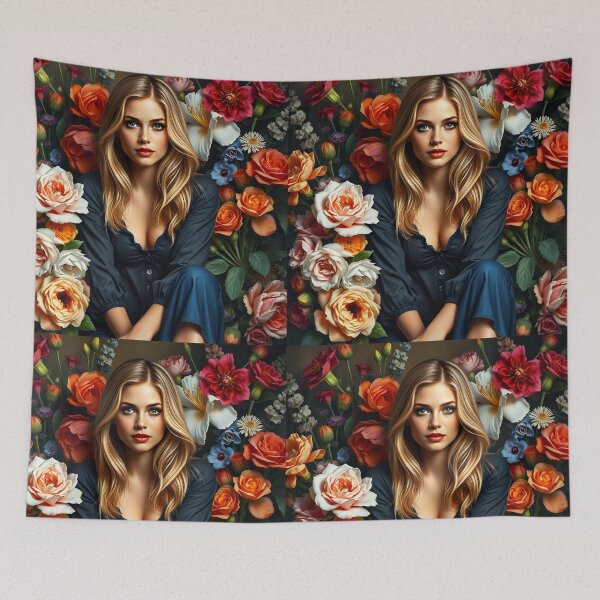Item preview, Blonde Girl Among Florals – Dreamy Portrait Photography designed and sold by EmeraldeaArt.