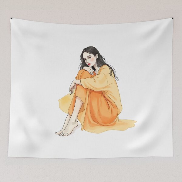 Artikelvorschau, Heitere Frau in Orange - Minimalistische elegante Kunst entworfen und verkauft von VA Design.