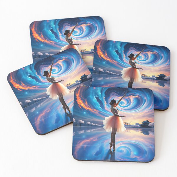 Item preview, Surreal Ballerina Dance – Bluish Swirly Sky and Distant Asian House designed and sold by EmeraldeaArt.