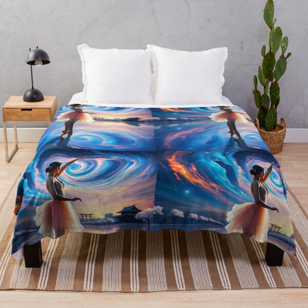 Item preview, Surreal Ballerina Dance – Bluish Swirly Sky and Distant Asian House designed and sold by EmeraldeaArt.