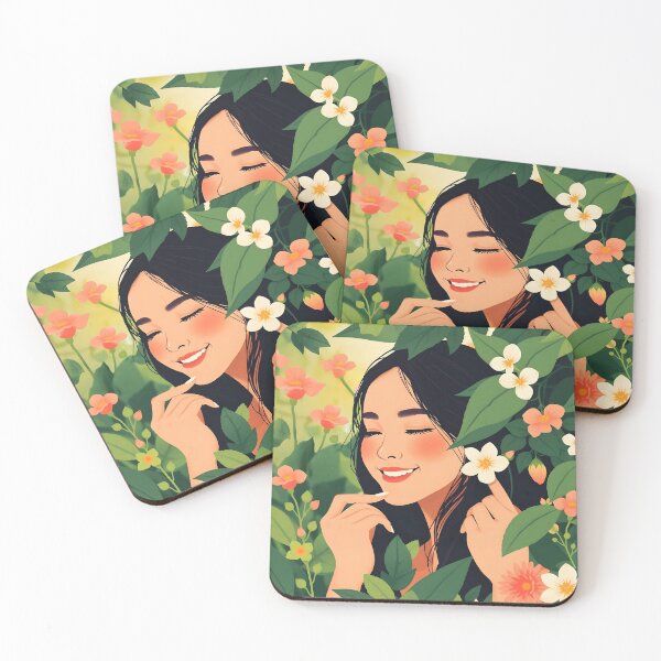 Item preview, Hidden Grace – Asian Beauty in Blooming Bush Digital Art designed and sold by EmeraldeaArt.