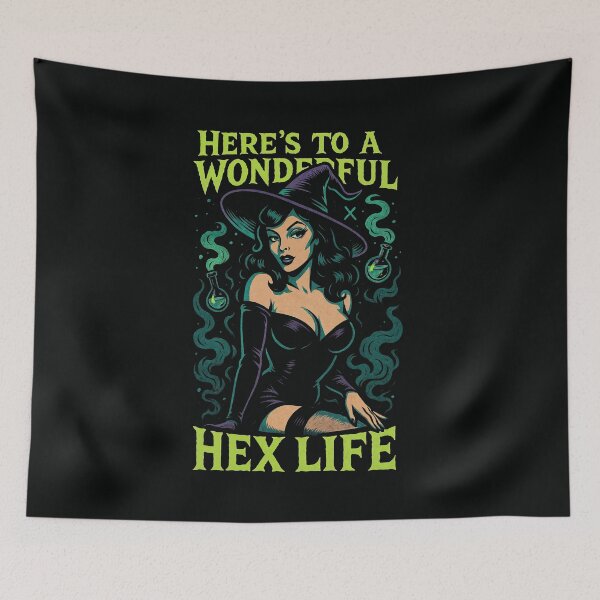 Item preview, Here’s to a Wonderful Hex Life – Retro Pin-Up Witch with Potions Design designed and sold by Victor Shadehorn.