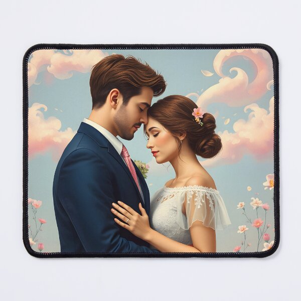 Item preview, Pastel Wedding Couple Embrace – Dreamy Wildflowers and Clouds Digital Art designed and sold by EmeraldeaArt.