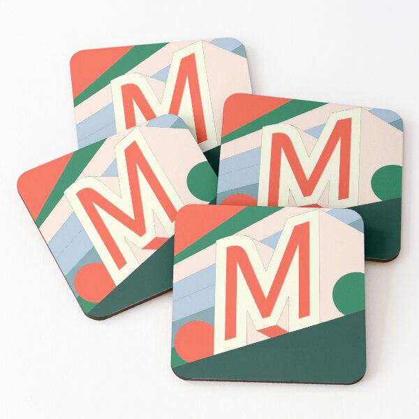 Item preview, M Stylized Block Letters Geometric Backgrounds Colorful Art designed and sold by ART ATTACK ZONE.