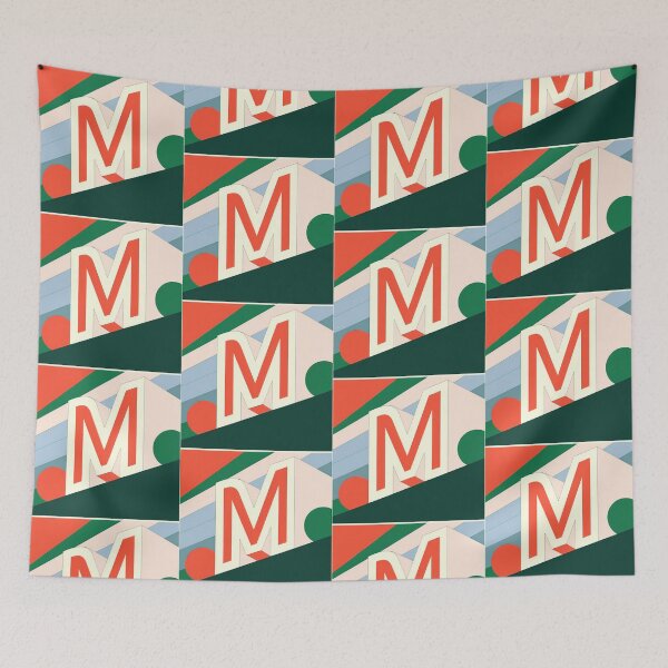 Item preview, M Stylized Block Letters Geometric Backgrounds Colorful Art designed and sold by ART ATTACK ZONE.