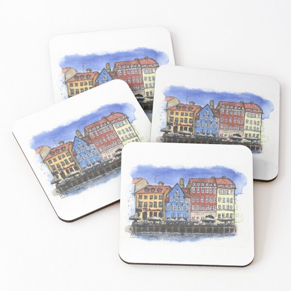 Item preview, Nyhavn Copenhagen Sketch – Colorful Waterfront Houses Travel Art designed and sold by TAMaassen.