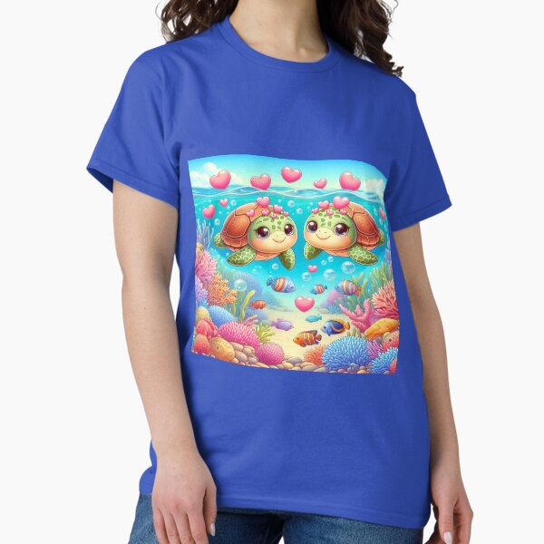 Romantic Turtle Love – Dolled-Up Turtle Romance. Turtles Show True Affection! Classic T-Shirt Livingmall