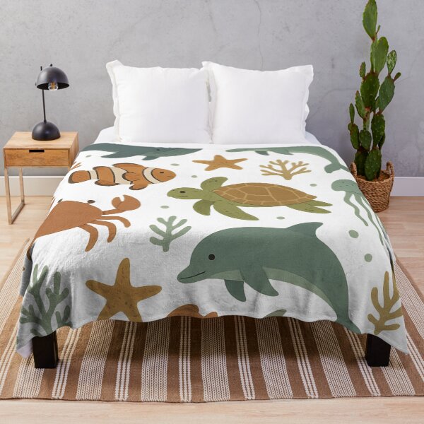 Item preview, Cute Ocean Animals Pattern – Cartoon Sea Life Illustration for Kids and Beach Lovers designed and sold by Ninjamekoro.