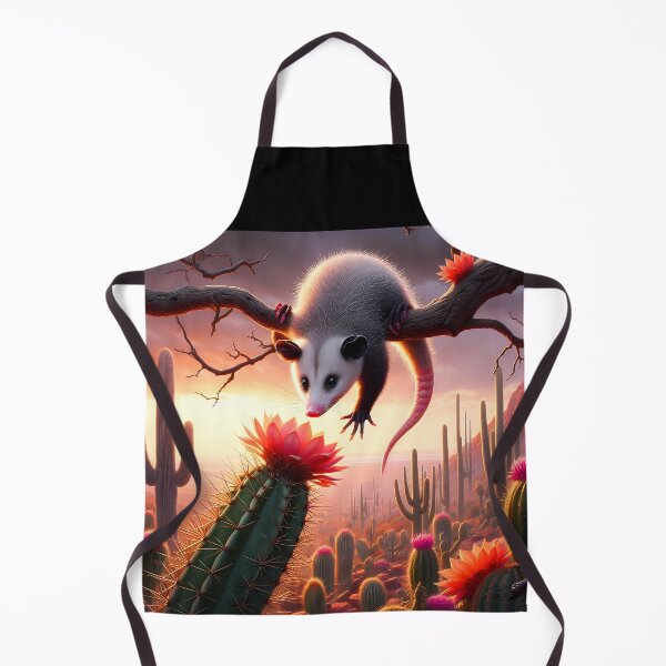 Item preview, Cute Opossum Reaching for Cactus Flower – Desert Floral Wildlife Art designed and sold by EmeraldeaArt.