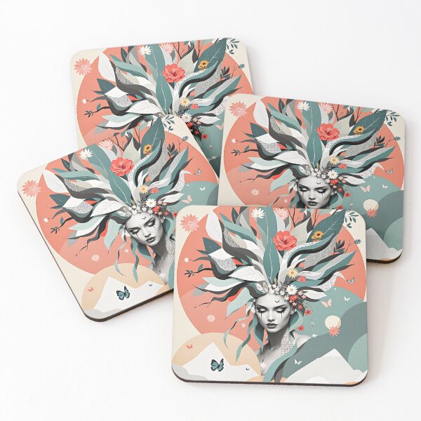Item preview, A beautiful woman stands in front of mountains, flowers and butterflies. designed and sold by ReneMM.