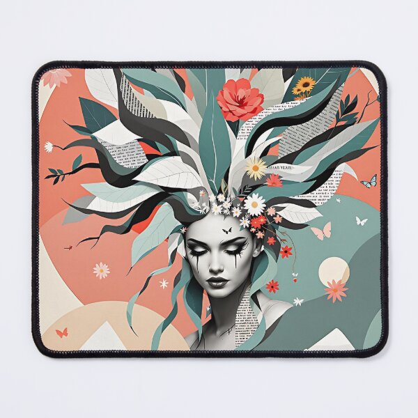 Item preview, A beautiful woman stands in front of mountains, flowers and butterflies. designed and sold by ReneMM.