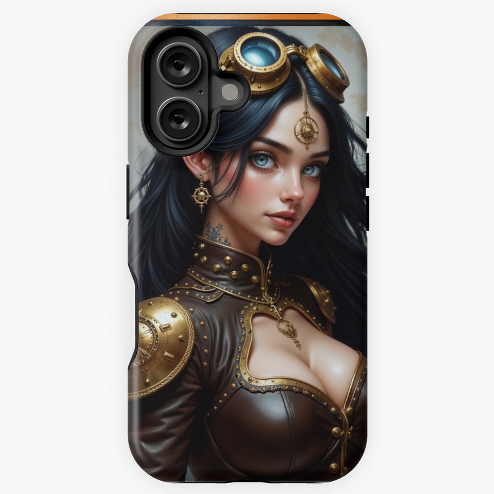Steampunk Portrait Of The Enigmatic Beauty, Lilinae Valorenti Enticing AI Concept Art by Xzendor7 Decorative Art Print Phone Case
