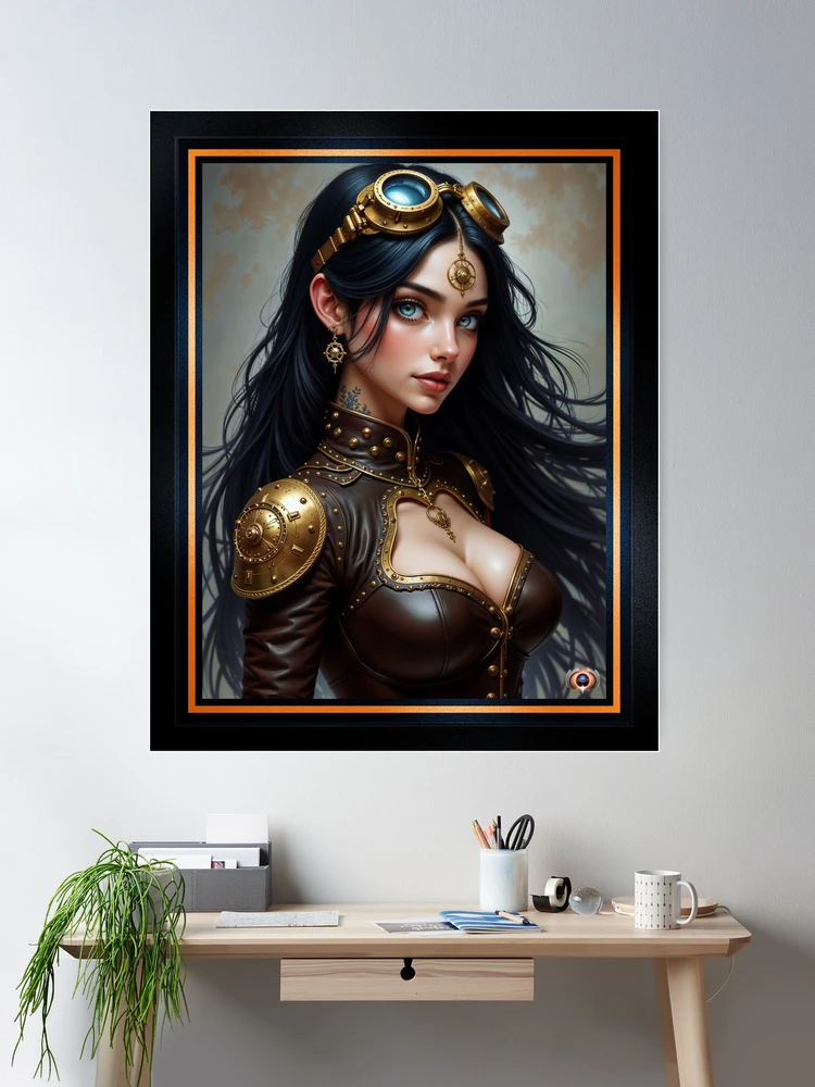Steampunk Portrait Of The Enigmatic Beauty, Lilinae Valorenti Enticing AI Concept Art by Xzendor7 Room Decor Poster Art Print
