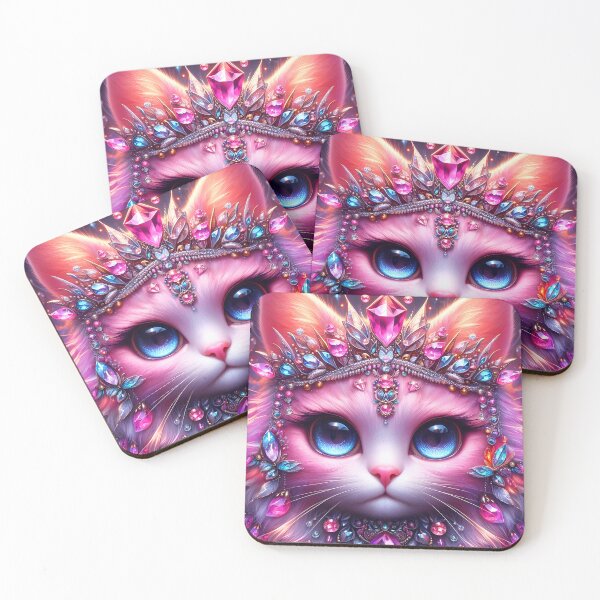 Item preview, Bejewelled Pink Cat – Royal Fantasy Kitten Portrait designed and sold by EmeraldeaArt.