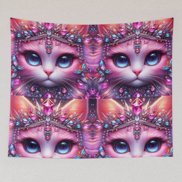 Item preview, Bejewelled Pink Cat – Royal Fantasy Kitten Portrait designed and sold by EmeraldeaArt.