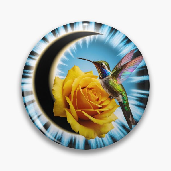 Item preview, Crescent Moon with Yellow Rose and Kolibri – Delicate Nature Art designed and sold by EmeraldeaArt.