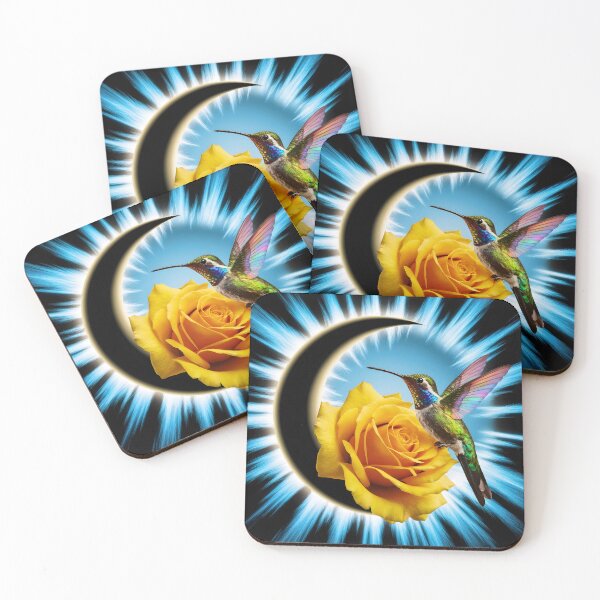 Item preview, Crescent Moon with Yellow Rose and Kolibri – Delicate Nature Art designed and sold by EmeraldeaArt.