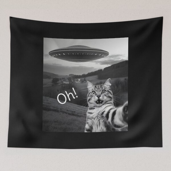 Item preview, Funny Cat UFO Alien Abduction Meme  Space Selfie Cat designed and sold by ViktoonShirts.