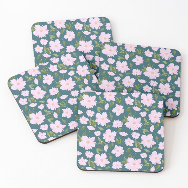 Aperçu de l'œuvre Aquarelle luxuriante, fleurs rose pâle et turquoise créée et vendue par JasmineGDesigns.