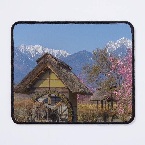 Item preview, Traditional Waterwheel Mill and Cherry Blossoms in the Rural Highlands of Hokuto, Yamanashi, Japan designed and sold by Pix4Japan.