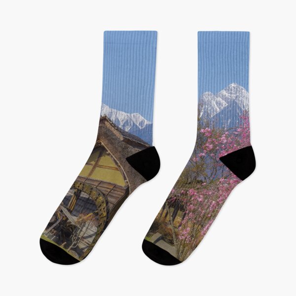 Item preview, Traditional Waterwheel Mill and Cherry Blossoms in the Rural Highlands of Hokuto, Yamanashi, Japan designed and sold by Pix4Japan.