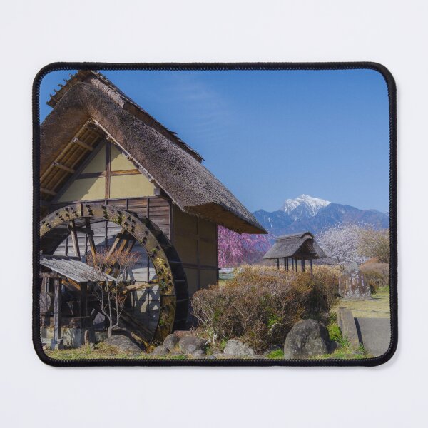 Item preview, Traditional Waterwheel Mill and Cherry Blossoms in the Rural Highlands of Hokuto, Yamanashi, Japan designed and sold by Pix4Japan.