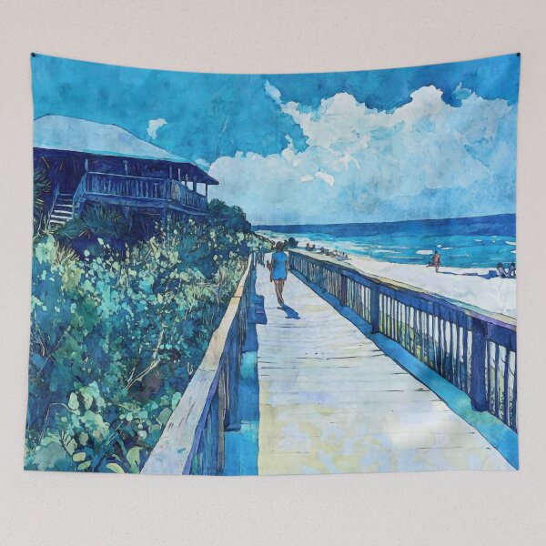 Item preview, Boardwalk Blues Impressionist Coastal Watercolor designed and sold by Janine Aykens.