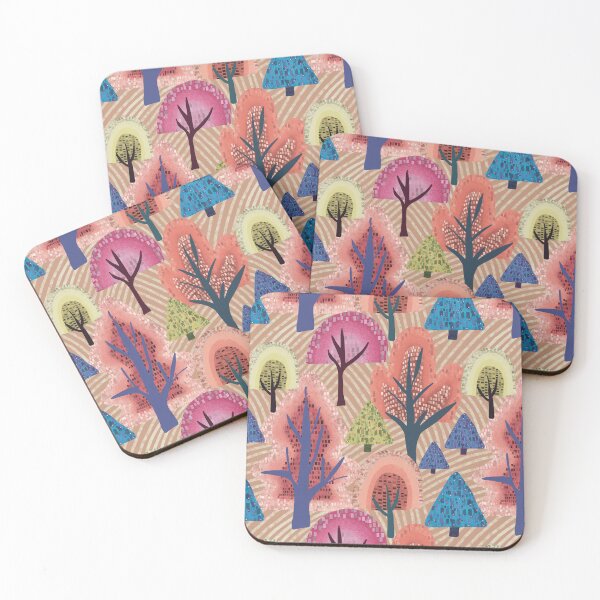 Item preview, Funky trees, mosaic leaves on a stripey taupe background designed and sold by phatlizzardart.