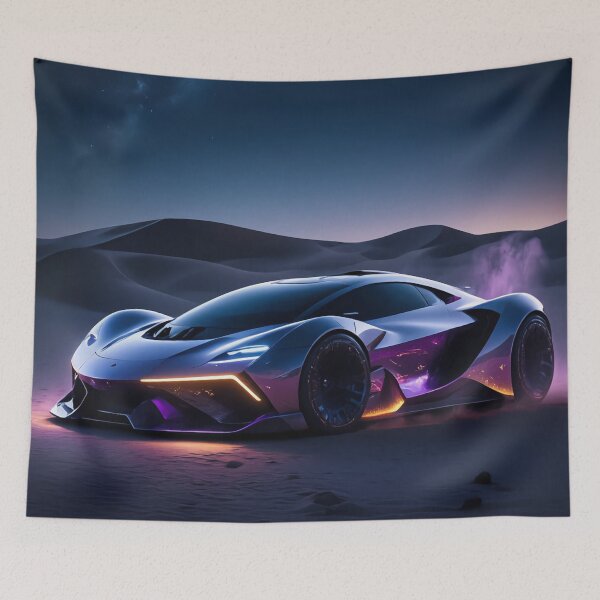 Artikelvorschau, Stardust Speed – Neonviolettes und goldenes futuristisches Auto Poster entworfen und verkauft von ArtiQreate.