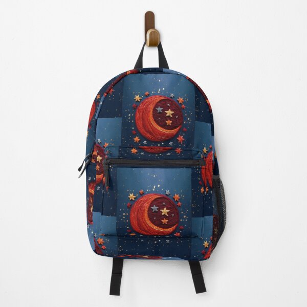 Item preview, Crocheted red moon on a dark blue starry sky designed and sold by Design your dreams.