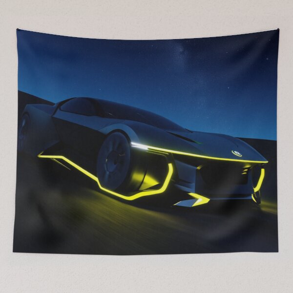 Item preview, Voltage Drift – Indigo & Neon Yellow Futuristic Car Poster designed and sold by ArtiQreate.